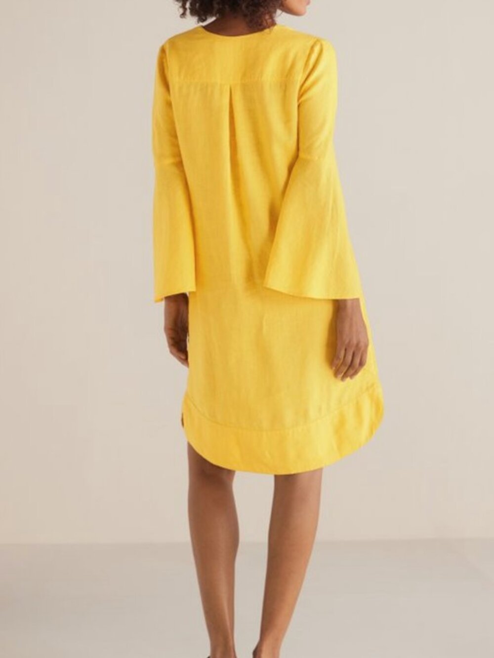 NWT Soft Surroundings Yellow Milano Linen Bell Sleeve V-Neck Shift Dress M - Picture 5 of 10